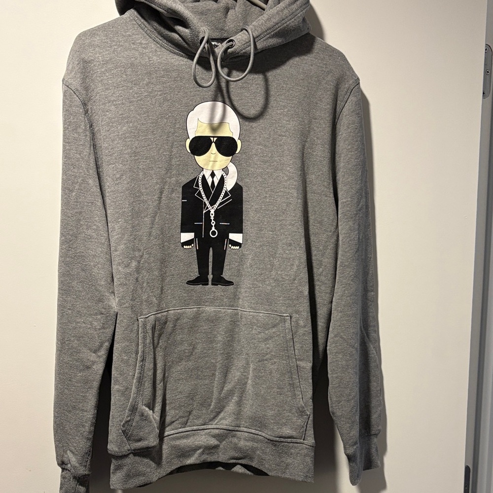Karl Lagerfeld Sweatshirt Hoodie, Gray, Graphic Design, Size Medium